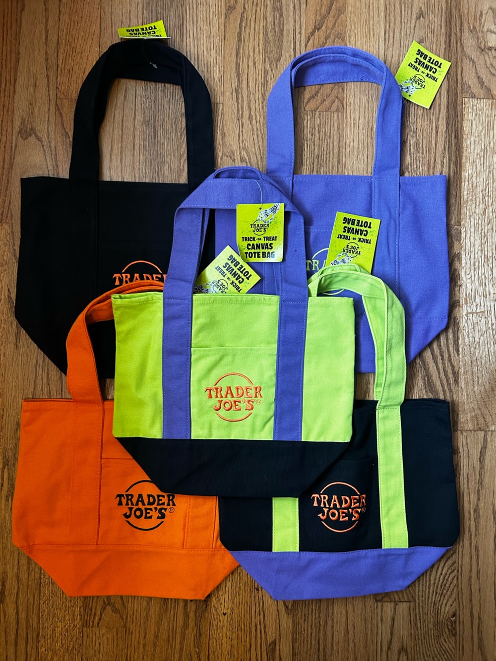 Lot of 5 Trader Joe’s Seasonal Mini Canvas Tote Bags
